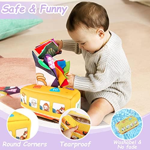 Montessori senzorne kutije s kutijama za tkivo: Baby Soft Crinkle auto sjedalo igračka 6-12 9-12 mjeseci 4 7 8 novorođenčad učenje
