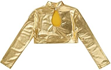 Jugaoge Kid Girls Activewear Croj dugih rukava Top Shiny Majica Modern Jazz Hip Hop Street Dance Dance Gold 12 godina