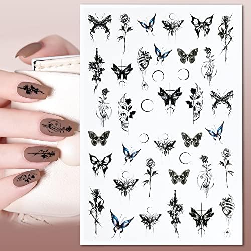 6 listova Black Leptir Rose naljepnice za nokte za umjetnost noktiju, 3D Opskrba za nokte Umjetni dizajn Uredbe za akrilni uradi sam